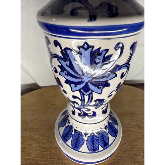 12 inch Hand Painted Blue and White Ceramic Candle Holder - Picture 3 of 7